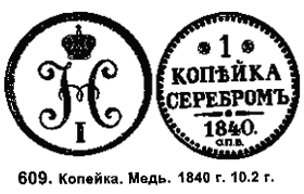 монета 1 копейка. 1840 г